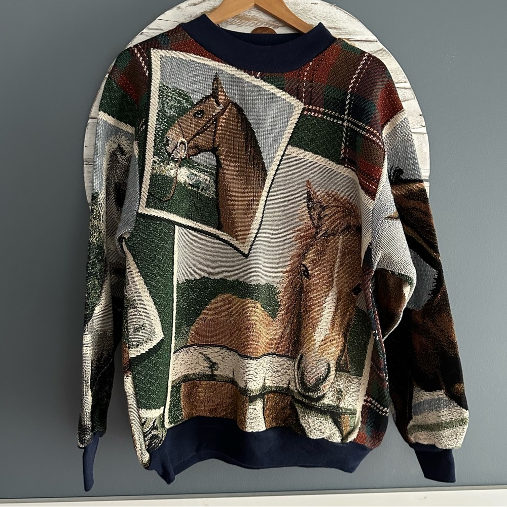 VTG Western Horse Woven Sweatshirt Sweater - Picture 2 of 10
